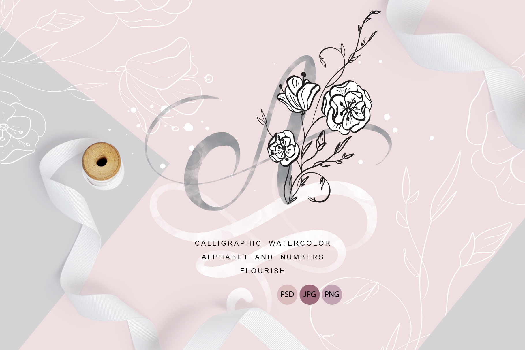 Flowers Letters Watercolor Alphabet for Crafts & Branding