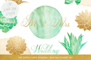 Succulent Wedding Clipart Set - Golden Watercolor Charm