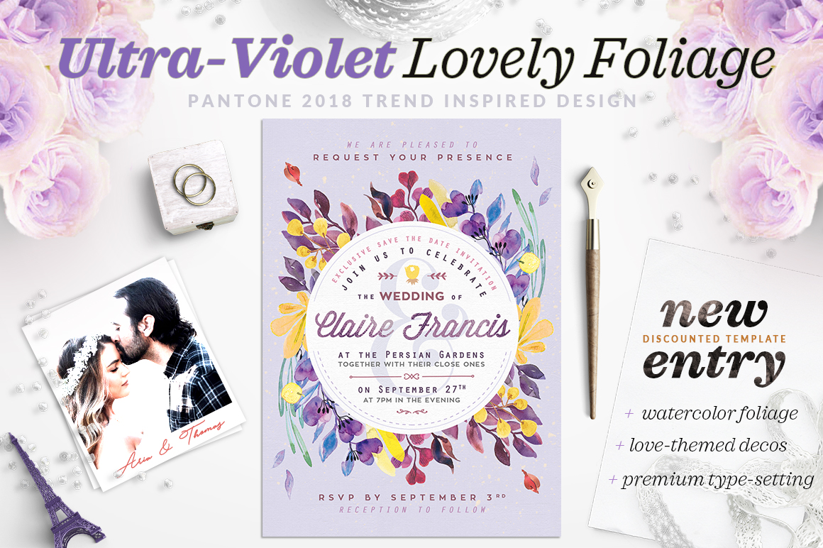 Ultra-Violet Lovely Foliage Card IV: A Print Template for Editorial Elegance