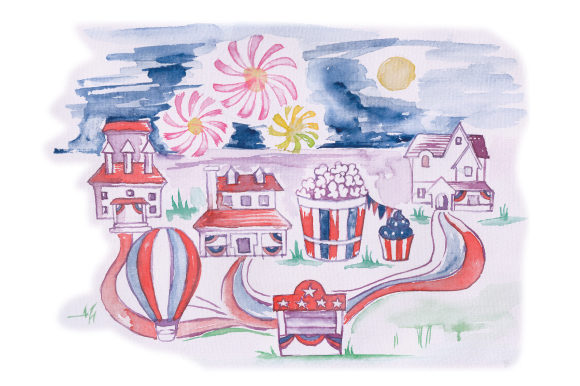 Watercolor 4th of July Village: A Patriotic Design Asset