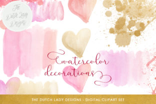 Watercolor Strokes and Hearts Clipart Set for Crafts Projects